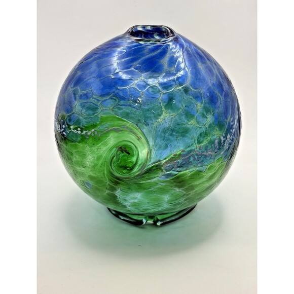 Kitras Art Glass Candle Dome Blue Green Van Glow Starry Night Luminary Used - Picture 6 of 13